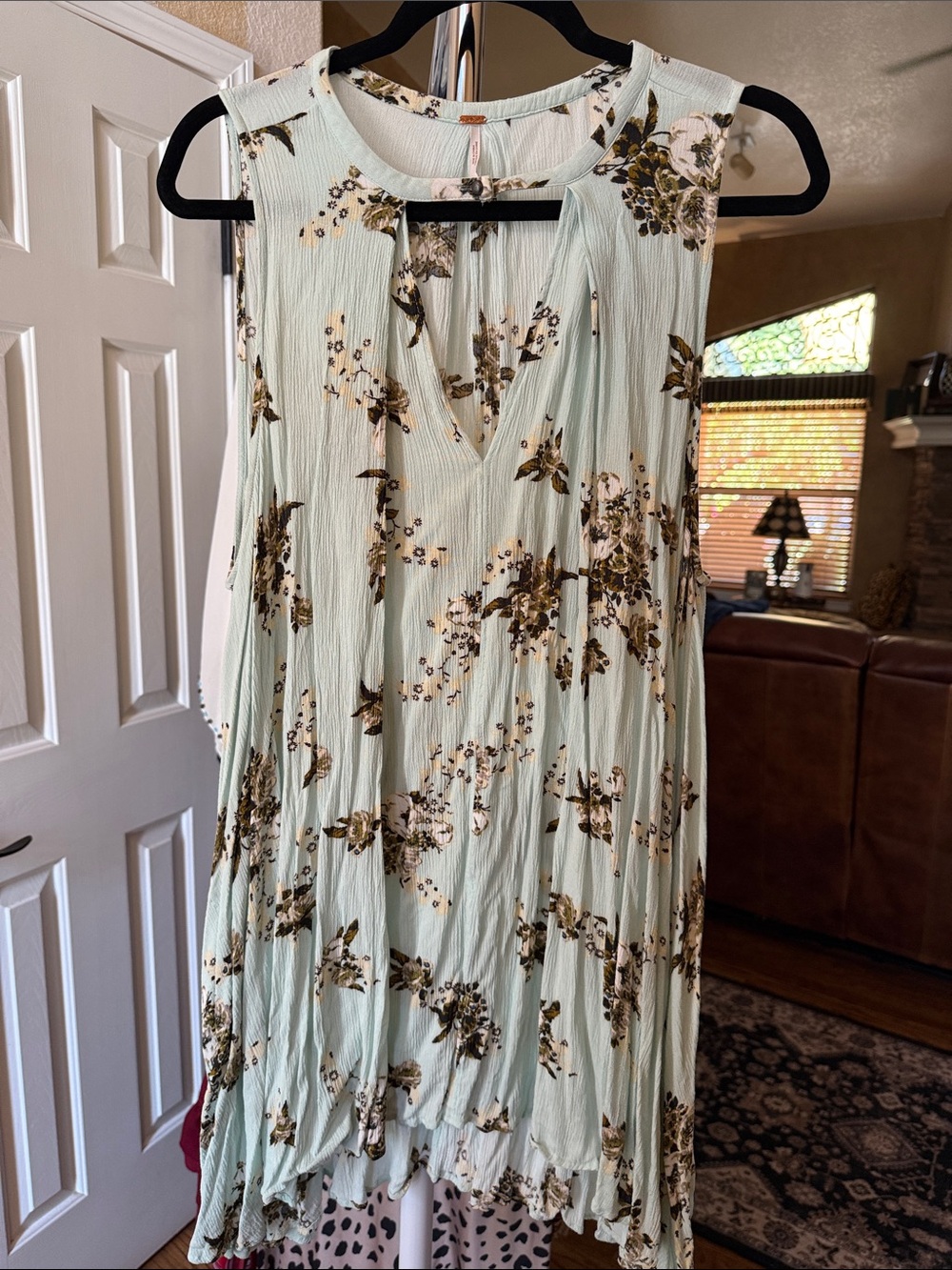 Free People Mint Green Floral Mini Dress